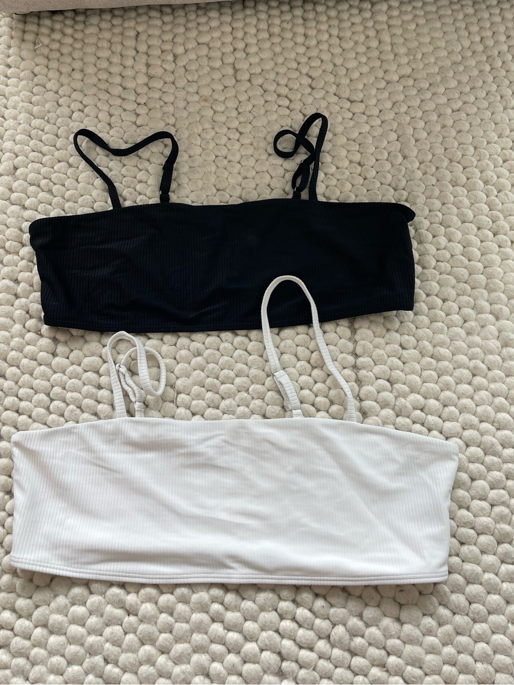 Something Navy 2 Ribbed Bathing Suit Tops- black and white